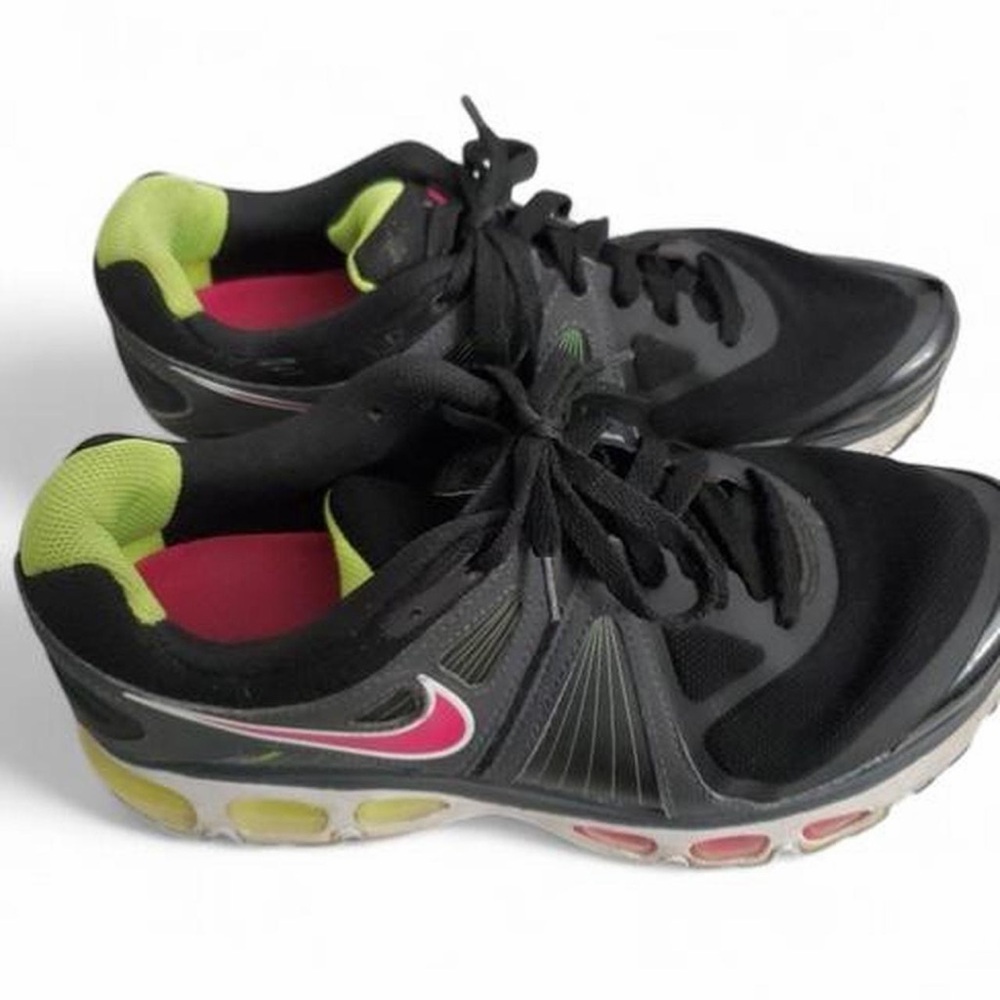 Nike Women's Black and Pink Sneakers with Lime Accents